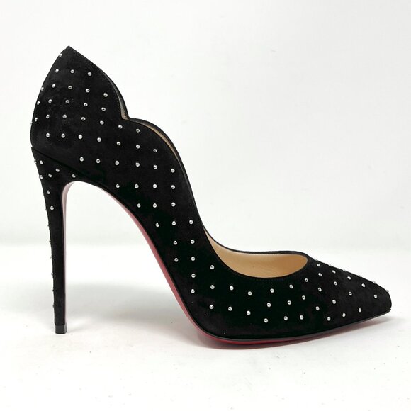 Christian Louboutin Hot Chick Plume 100 Suede Studded Pumps Black 38 - Picture 3 of 10